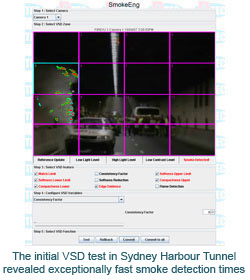 The initial VSD test in Sydney Harbour Tunnel revealed exceptionally fast smoke detection times