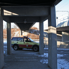 Via 3G connection to the internet in the cars, security guards can see live video from the area’s many cameras