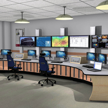 Custom Consoles’ Media Wall modular monitor display system is widely used in industrial process control, security monitoring and broadcasting