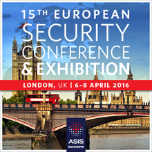 Key topics being addressed include Terrorism Outlook for Europe, Insider Threat, Cybersecurity, Business Value of Security, IoT, and Security Technology and Solutions