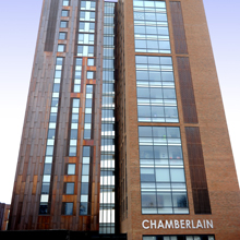 Chamberlain, based in Edgbaston, is a brand new student accommodation development  comprised of a 21-storey tower and three low-rise blocks