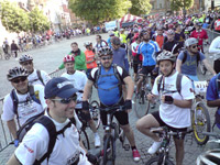 Cyclists prepare for the 60-mile ride from Manchester to Blackpool