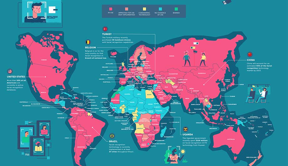Map illustrates usage of facial recognition around the world