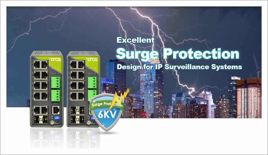 OT Systems Hardened Managed 8-port Gigabit Ethernet Switches feature 6kV lightning surge protection