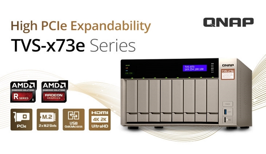 QNAP launches TVS-x73e 4/6/8-bay NAS, featuring AMD RX-421BD Quad-core APU
