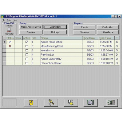 Apollo Security Sales ASW-35 access control software with selective event reporting