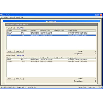 CEM AC2000 Zone Monitor access control software with advanced reporting on zones
