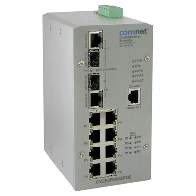 Comnet CNGE2FE8MSPOE+ hardened ethernet switch with (8) 10/100 BASE-TX