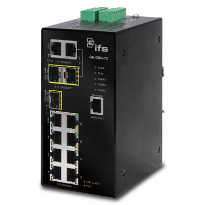 IFS GE-DSH-82 8-port 10/100 Mbps + 2-port GigE (TP/SFP) Industrial Ethernet Managed Switch